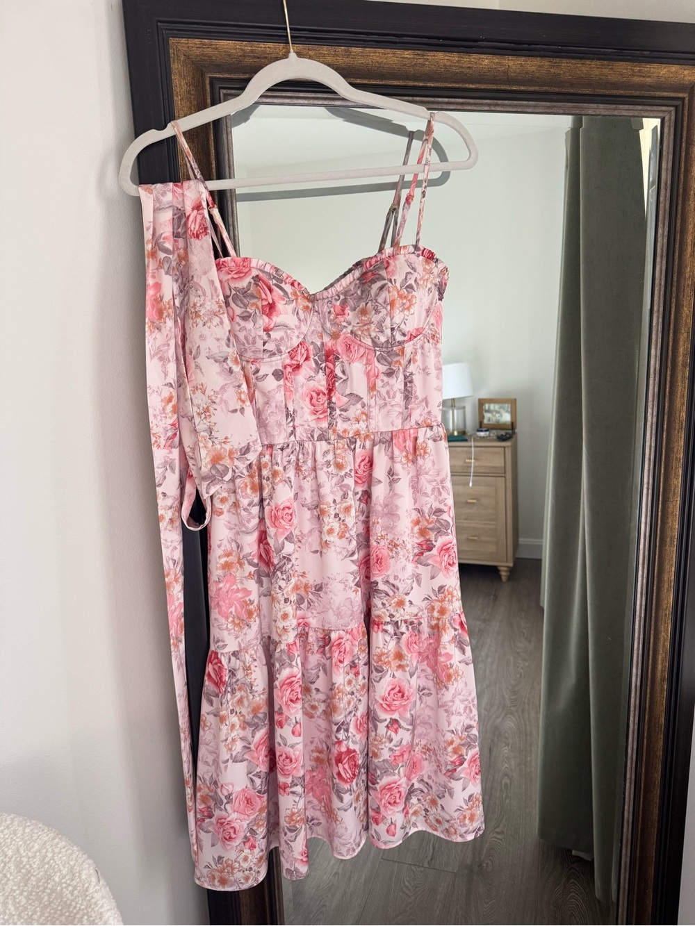 Altar'd State Pink Floral Tiered Spaghetti-Strap Dress